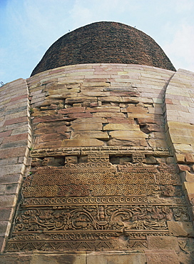 Detail of Gupta designs on Dhamekh Stupa, Sarnath, near Varanasi, Uttar Pradesh state, India, Asia