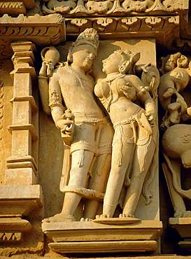 Vishnu and Lakshami, sculptures on the Parshvinath (Parsvanath) Temple, Jain Group, Khajuraho, Madhya Pradesh State, India