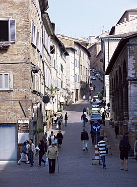 View up Via Raffaello, Urbino, Marche, Italy, Europe