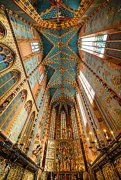 Interior of St. Mary's Church (St. Marys Basilica), UNESCO World Heritage Site, Krakow, Poland, Europe