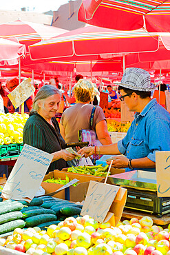 Market vendor in Dolac, market square, Zagreb, Croatia, Europe