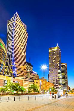 Skyscrapers at night, City Centre, Warsaw, Poland, Europe