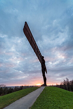 Antony Gormley's Angel of the North at sunset, Gateshead, Tyne and Wear, England, United Kingdom, Europe