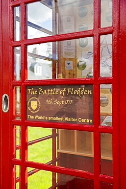 The Worlds smallest visitor centre in a phone box in Flodden in the Scottish borders, Scotland, United Kingdom, Europe