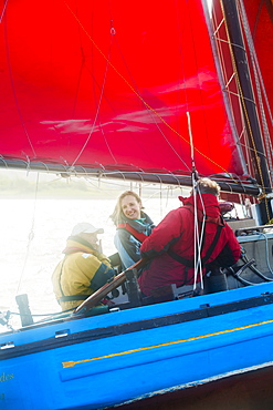 Sailing on a traditional Morecambe Bay prawn boat (prawner), United Kingdom, Europe