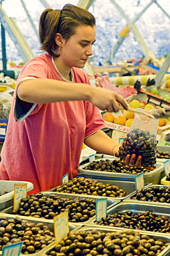 Olives in the market, Corfu, Greece, Europe