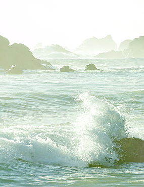 Crashing waves on rocks at Big Sur, California, United States of America, North America