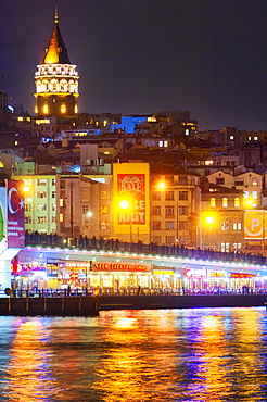 Food stalls on the Galata Bridge, Istanbul, Turkey, Europe