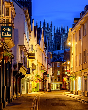 York at blue hour with York Minster in the background, York, Yorkshire, England, United Kingdom, Europe