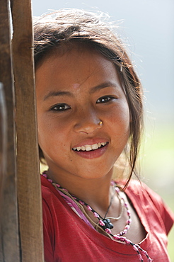 Nepali girl near Kalibote on the Manaslu circuit trek, Nepal, Asia