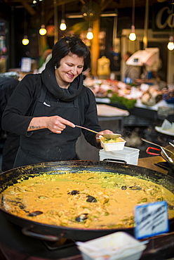 Street food stall in Borough Market, London, England, United Kingdom, Europe