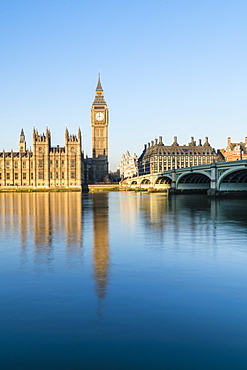 Big Ben, the Palace of Westminster, UNESCO World Heritage Site, and Westminster Bridge, London, England, United Kingdom, Europe