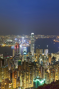 City skyline by night viewed from Victoria Peak, Hong Kong, China, Asia