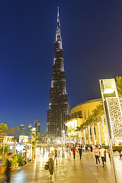 Burj Khalifa and the Dubai Mall by night, Dubai, United Arab Emirates, Middle East