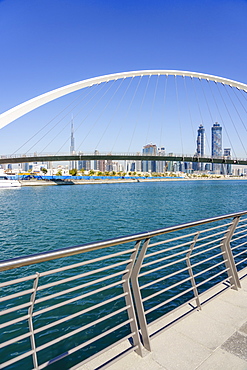 Tolerance Bridge, a new pedestrian bridge spanning Dubai Water Canal, Business Bay, Dubai, United Arab Emirates, Middle East