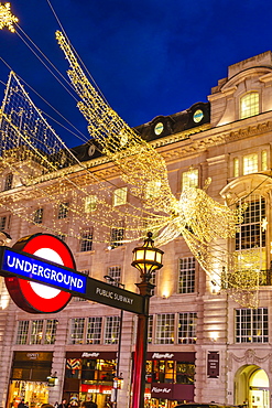 Christmas decorations at Piccadilly Circus, London, England, United Kingdom, Europe