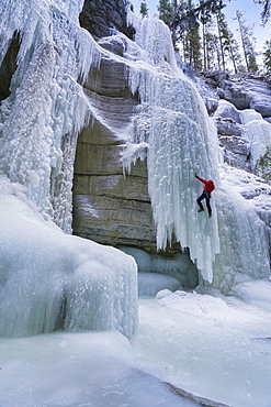 Ice climbing in Maligne Canyon, Alberta, Canada