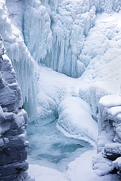 Frozen Athabasca Falls in mid-winter, Banff national park, Canada, North America