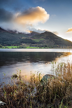 Early morning sunlight over lower slopes of Skiddaw and Bassenthwaite, Lake District National Park, UNESCO World Heritage Site, Cumbria, England, United Kingdom, Europe