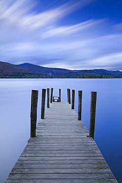 Twilight descends over the Watendlath jetty on Derwent Water, Lake District National Park, Cumbria, England, United Kingdom, Europe