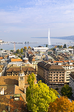 Town view from St. Peter's Cathedral, Geneva, Switzerland, Europe