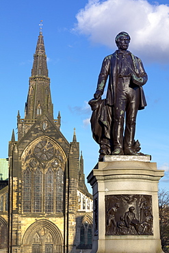 Statue of David Livingstone and Glasgow Cathedral, Glasgow, Scotland, United Kingdom, Europe