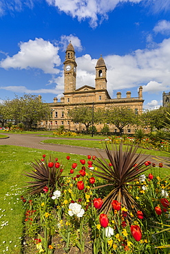 Paisley Town Hall and gardens at Dunn Square, Paisley, Renfrewshire, Scotland, United Kingdom, Europe