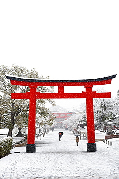 Entrance path to Fushimi Inari Shrine in winter, Kyoto, Japan, Asia