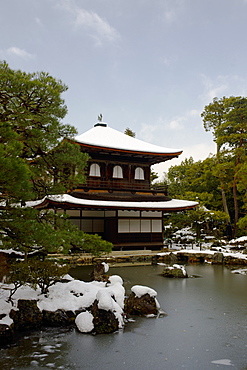 Snow-covered Silver Pavilion, Ginkaku-ji Temple, Kyoto, Japan, Asia