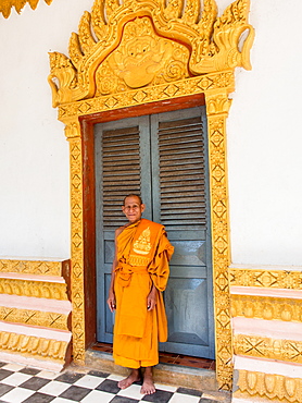 Head Buddhist monk of village temple, near Siem Reap, Cambodia, Indochina, Southeast Asia, Asia