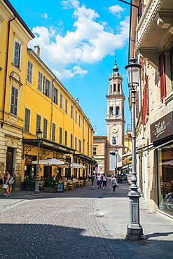 Busy street and cafe in Parma, Emilia Romagna, Italy, Europe