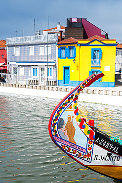 Colourful decorative Moliceiro boat, typical to the town of Aveiro in Central Portugal, Europe