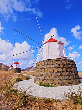 Traditional windmills of Porto Santo Island located on the way from Casinhas to Serra de Fora, Porto Santo, Madeira Islands, Portugal, Europe