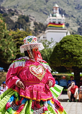 Dancer in traditional costume, Fiesta de la Virgen de la Candelaria, Copacabana, La Paz Department, Bolivia, South America