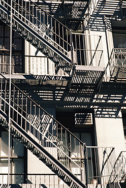 Detail of building with fire escape, Manhattan, New York City, United States of America, North America