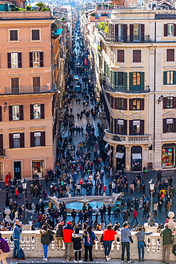 Looking down the Spanish Steps from Trinita dei Monti church, Rome, Lazio, Italy, Europe