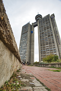 Genex Tower, brutalist architecture from former Yugoslavia Communist era, Belgrade, Serbia, Europe