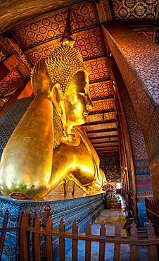 Reclining golden Buddha in Wat Phra Chetuphon (Wat Pho) temple, Bangkok, Thailand, Southeast Asia, Asia