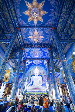 Inside of Wat Rong Suea Ten (Blue Temple) in Chiang Rai, Thailand, Southeast Asia, Asia