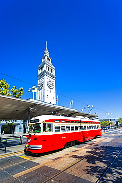 Ferry Building and Red Tram, San Francisco, California, United States of America, North America