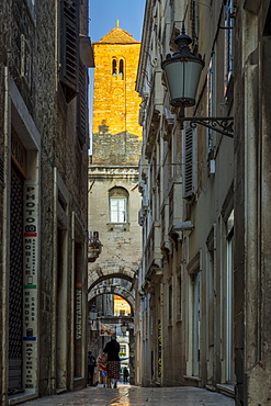 Small street in the old town of Split at first sunlight, Split, Croatia, Europe