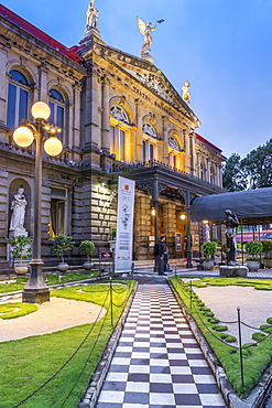 The National Theatre (Teatro Nacional) at dusk, San Jose, Costa Rica, Central America