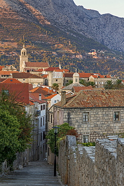 View to the old town of Korcula Town at sunset, Korcula, Croatia, Europe