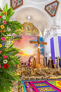 Vigil on the fifth weekend of Lent 2017 inside the church of the Escuela de Cristo in Antigua, Guatemala, Central America