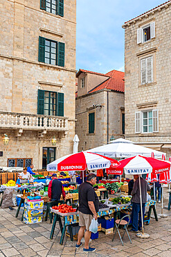 Local market in a small square in the old town of Dubrovnik, Croatia, Europe