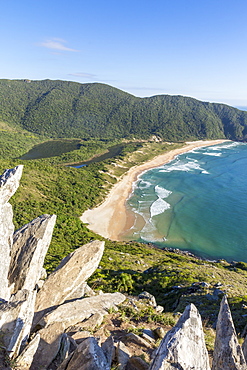 View over Lagoinha do Leste Beach from the top of Crown Hill (Morro da Coroa), Florianopolis, Santa Catarina, Brazil, South America