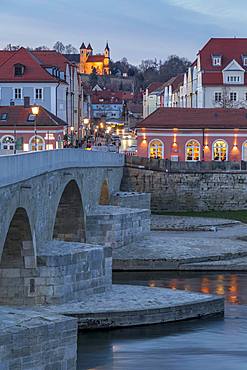 View from the Stone Bridge to the quarter Stadtamhof, Regensburg, UNESCO World Heritage Site, Bavaria, Germany, Europe