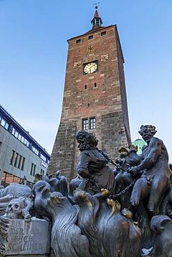 The White Tower and Ehekarussell Fountain, Nuremberg, Bavaria, Germany, Europe