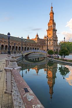 Southern Tower at Plaza de Espana, Seville, Andalusia, Spain, Europe