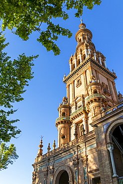 Southern Tower at Plaza de Espana, Seville, Andalusia, Spain, Europe